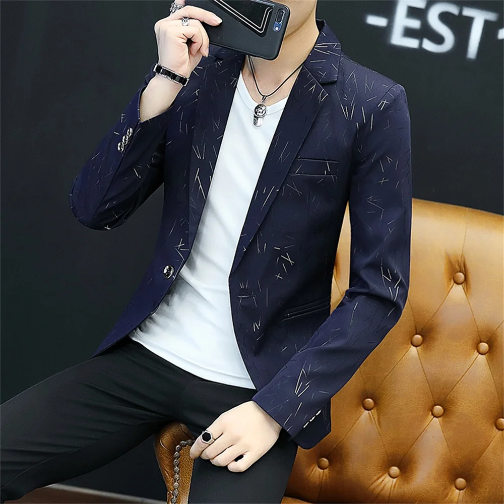 Luxury Jacket Blazer Male Suit 2023 New in Boutique Elegant Casual Business Hot Stamping Stripe Mens Slim Suit Jacket Male Coat