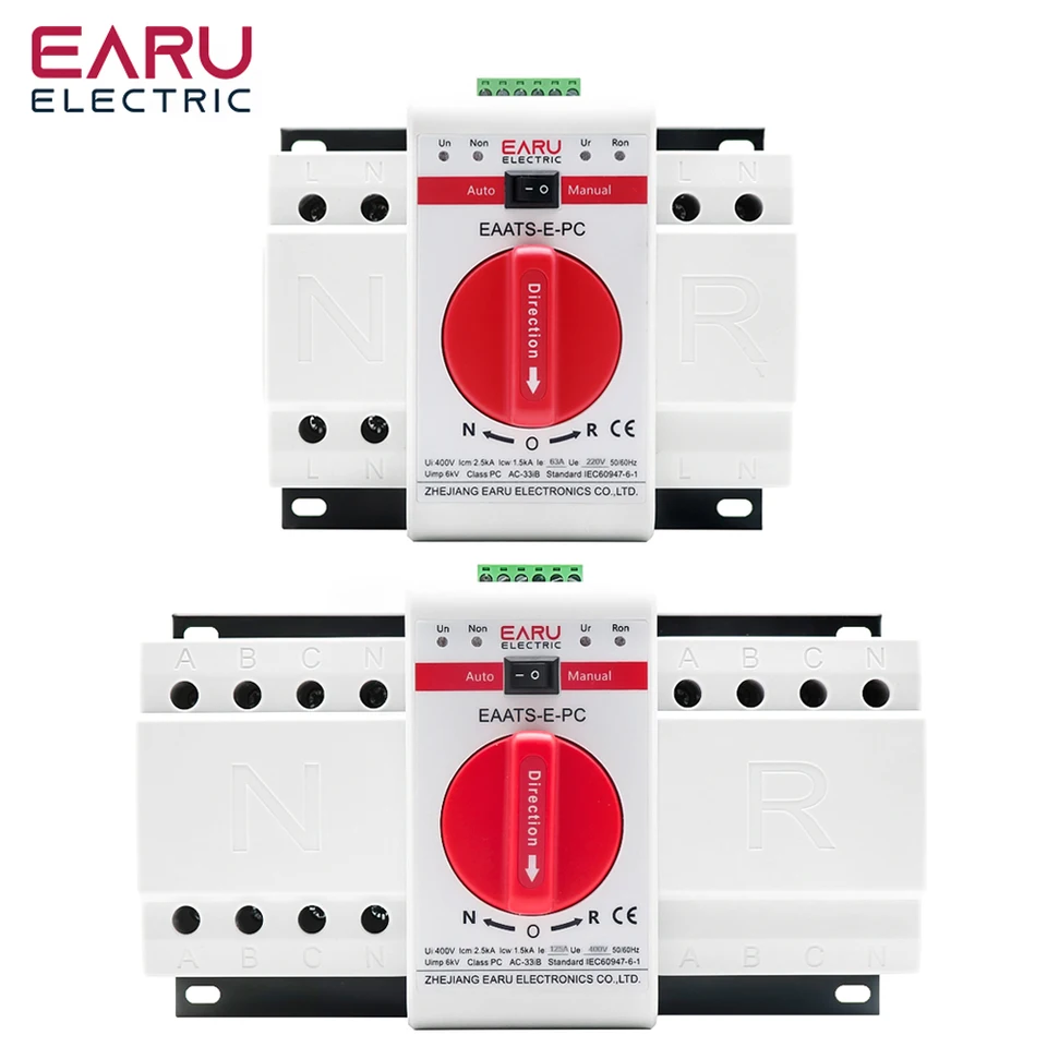 Automatische schakelaar, vermogensschakelaar, transfer schakelaar, 50 Hz, generator 63A 2P/3P Dual Power Automatische Transfer Switch Automatische schakelaar, vermogensschakelaar, transfer schakelaar, 50 Hz, generator 63A 2P/3P Dual Power Automatische Transfer Switch