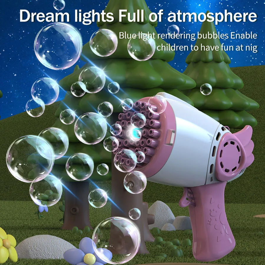 The 40-nozzle, fully automatic Angel Wings bubble gun – a stylish handheld toy that adds a festive atmosphere to outdoor wedding