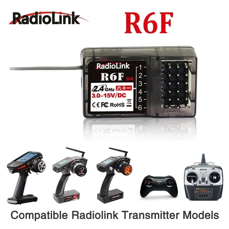 자동차 보트 및 차량용 RC6GS V2/RC4GS V2/T8FB/T8S와 호환되는 Radiolink R6F 2.4GHz 6CH 수신기 낮은 대기 시간 및 장거리