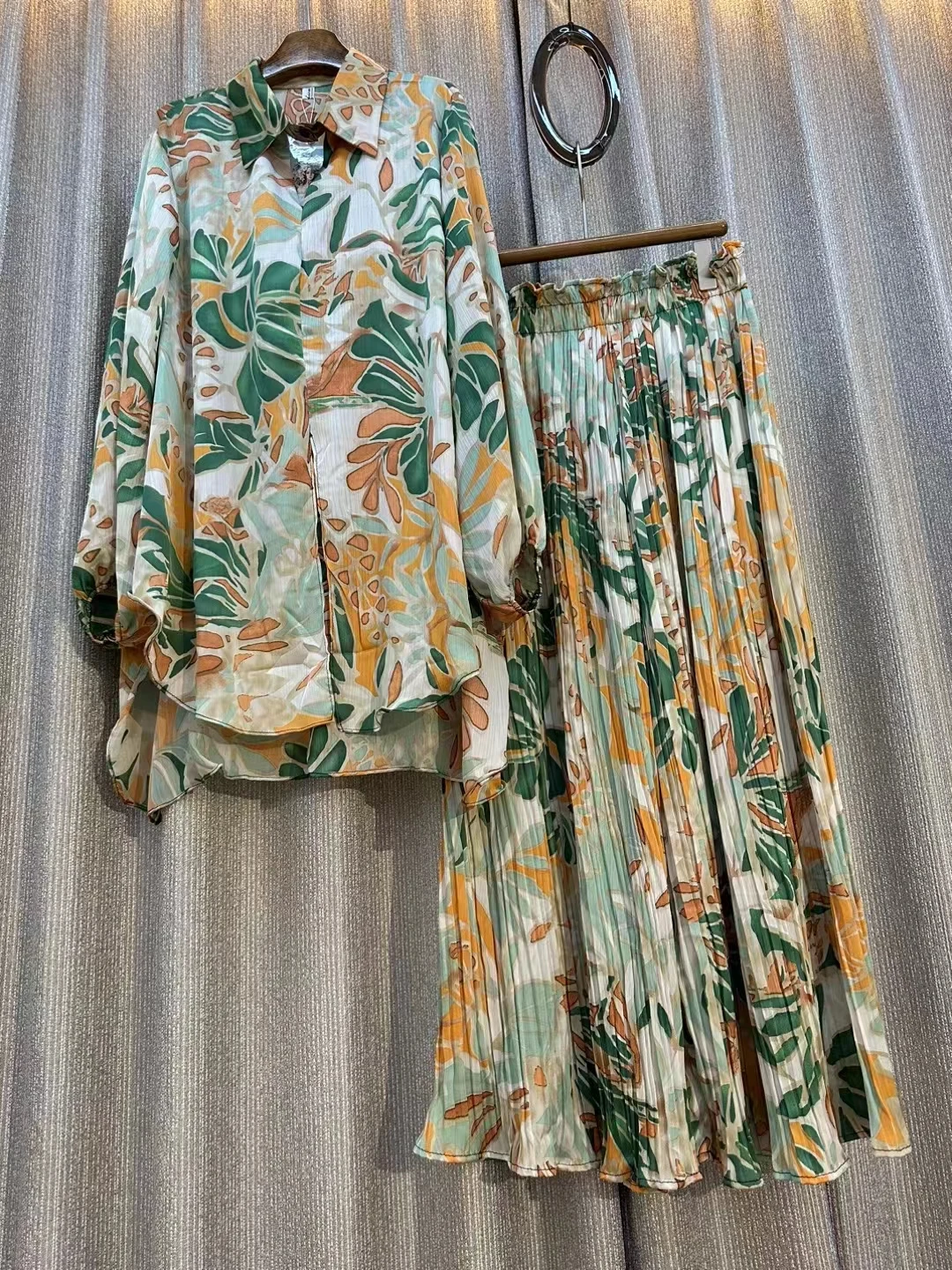 

Tie-Dye Trousers Suit for Women Casual Loose Blazer Vintage Shirts Wide Leg Pant Office Lady Outfit Spring and Autumn Fashion