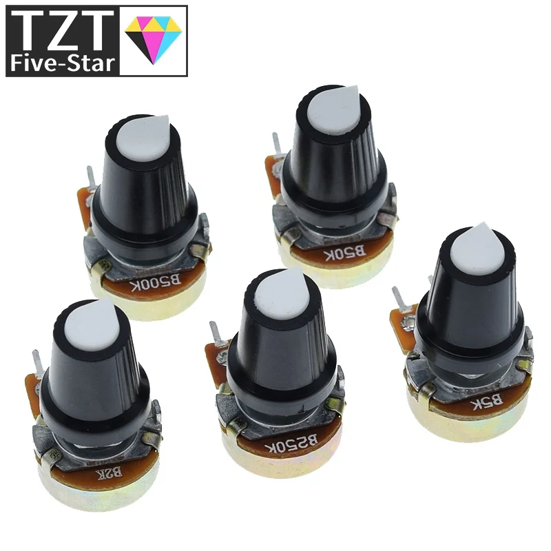 5 Sets WH148 1K 10K 20K 50K 100K 500K Ohm 15mm 3 Pin Linear Taper Rotary Potentiometer Resistor For Arduino With AG2 White Cap linear potentiometer rotary potentiometer adjustable resistor potentiometer kit