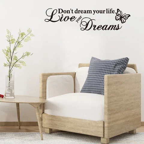 

Dreams Live Your English Proverbs Wall Sticker living room bedroom background decorations wallpaper Creative butterfly stickers