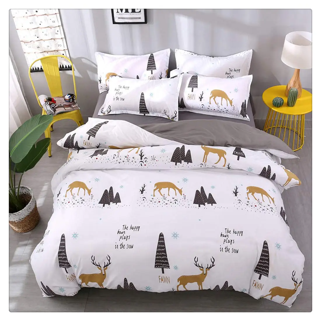 

MWSWL Kids Duvet Cover Set Housse De Couette Deer Forest Bedding Set Elk Comforter Set for Girls Boys No Comforter