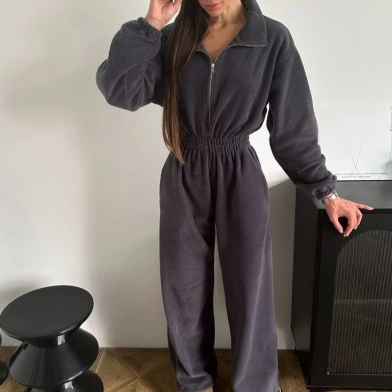 Woman Clothing New Fashion Long-sleeved Jumpsuit Women's Casual Semi-open Elastic Waist Jumpsuit Elegant Woman Jumpsuit