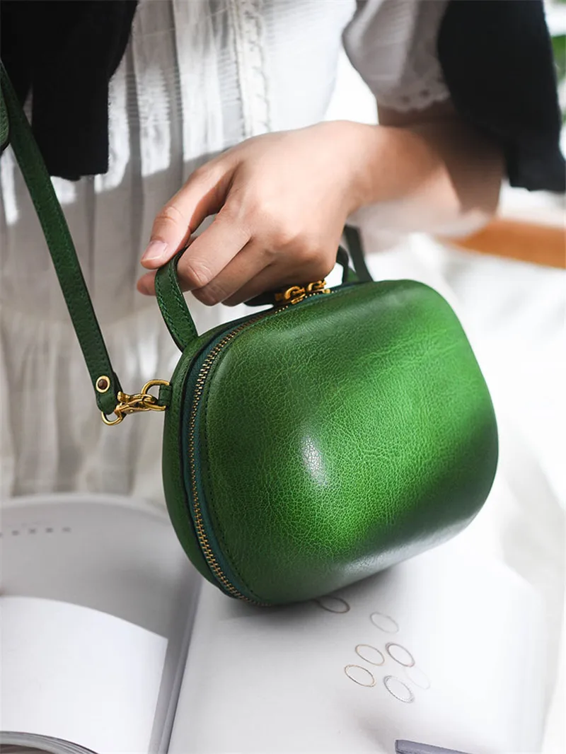 Fashion luxury genuine leather ladies round handbag casual high-quality cowhide weekend women's party shoulder crossbody bags