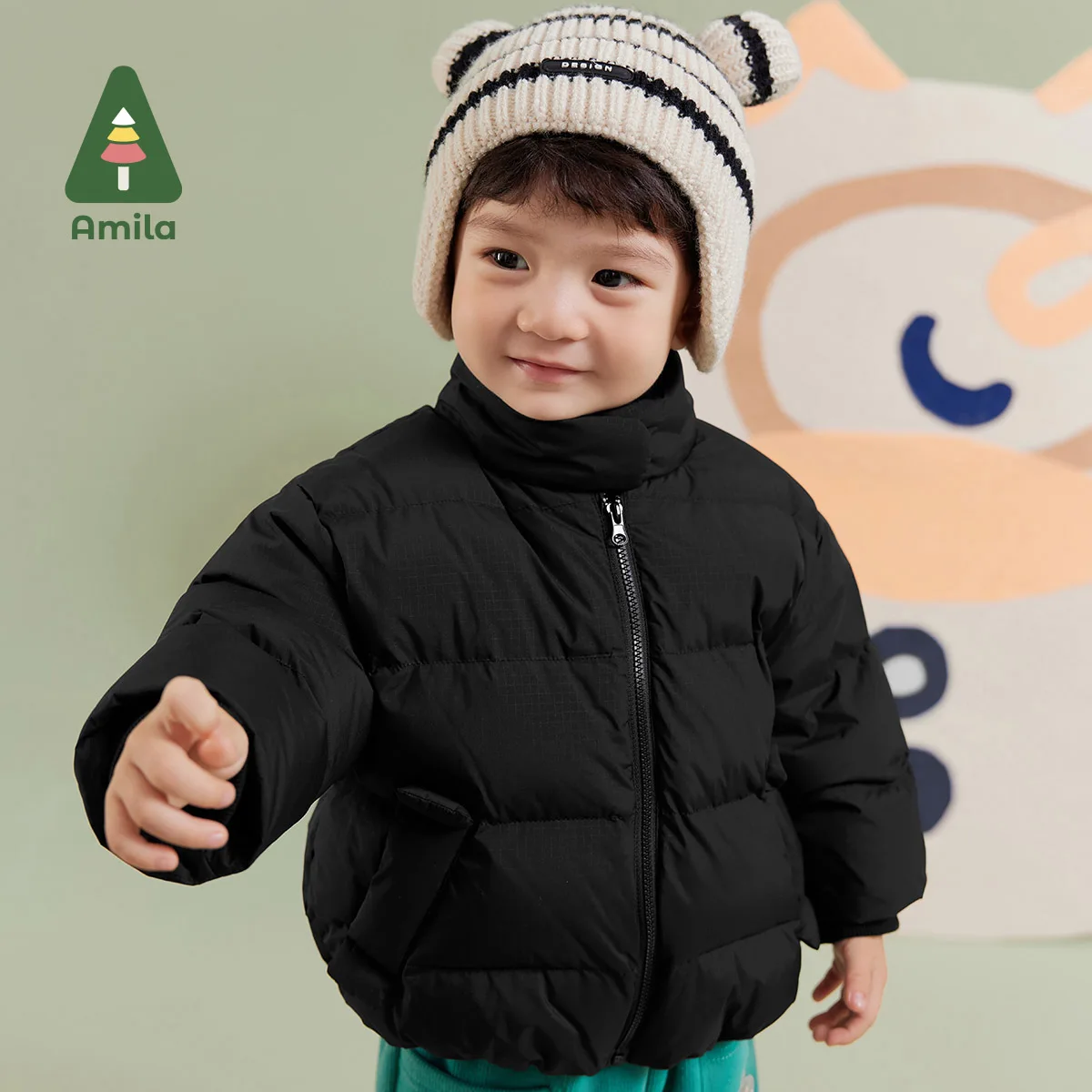 Amila Baby Boy Down Jacket Winter New Multicolour Stand Collar Fleecing Fashion Cosy Warm Baby Clothing