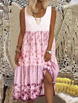 Plus Size Women's Sundresses  Neck Beach Flowy Party Dress Printed Summer Neck Dress Hawaiian Dresses Luau