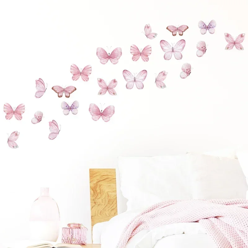 Wall Stickers Watercolor Flying Butterflies Pattern for Kids Room Decoration Baby Nursery Room 17pcs