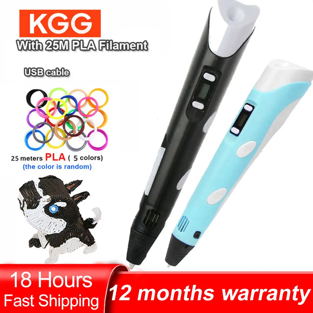 New 3D Printing Pen With Environmental25M PLA LCD Screen Safe Paiting DIY Drawing Toys Children Birthday Chrismtas Gifts