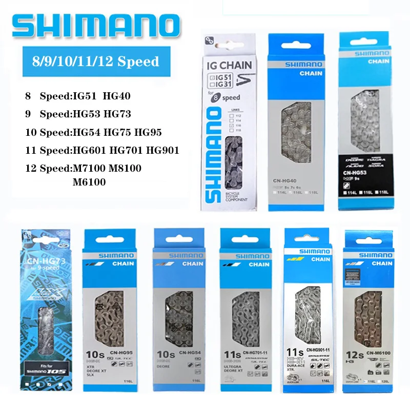 

8/9/10/11/12 Speed Bicycle Chains Road MTB Bike Accessories CN HG40 HG53 HG54 HG701 HG901 M8100 M6100 HG601 116 Links Bike Chain