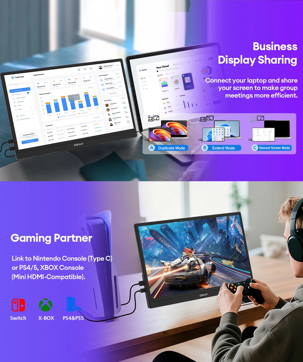 Portable Monitor - ZEUSLAP 15.6 Inch Full HD IPS Panel USB-C HDMI Display