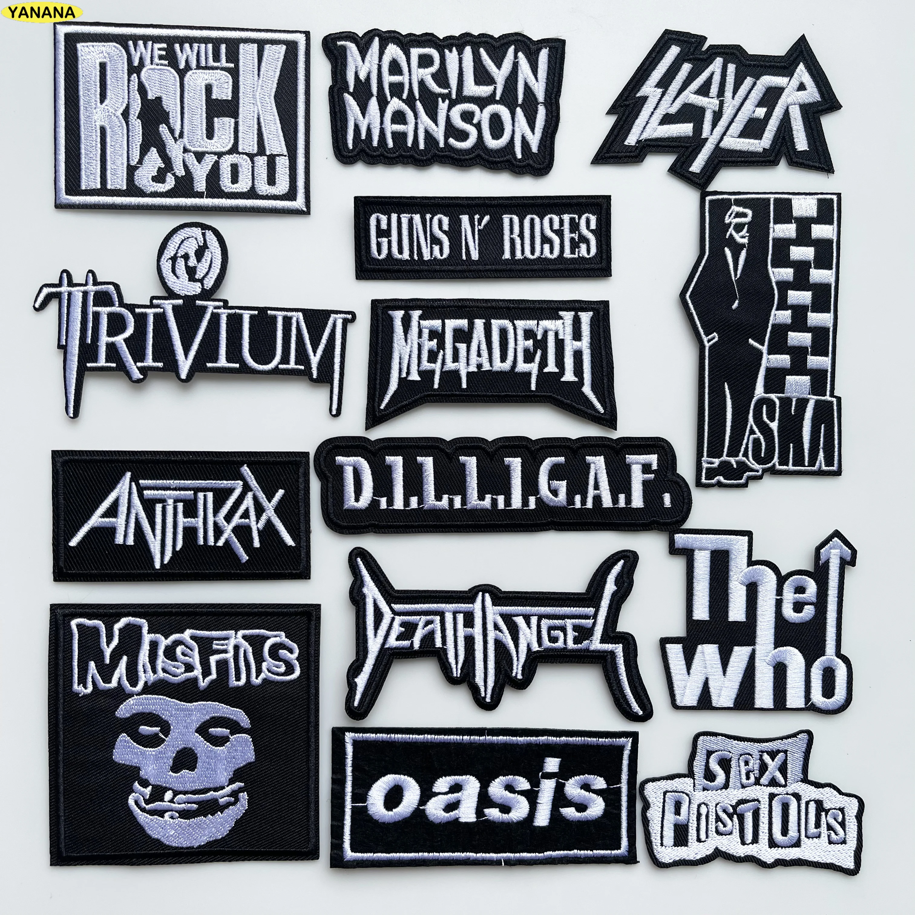 Black White English rock band Patches for Clothing DIY Stripes Written Words Sticker Clothes Stickers Apparel Garment Accessorie