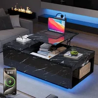 LED Coffee Table, 47.2 Lift Top Coffee Tables with Drawers and Large Storage, Smart Living Room Table with Wireless Charging.