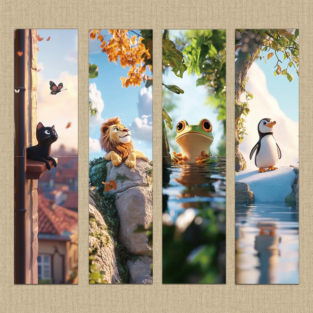 Cute Animal Magnetic Bookmark Cartoon Animal Book Marking Page Clip DIY Student Stationery Creative Gifts 4PCS