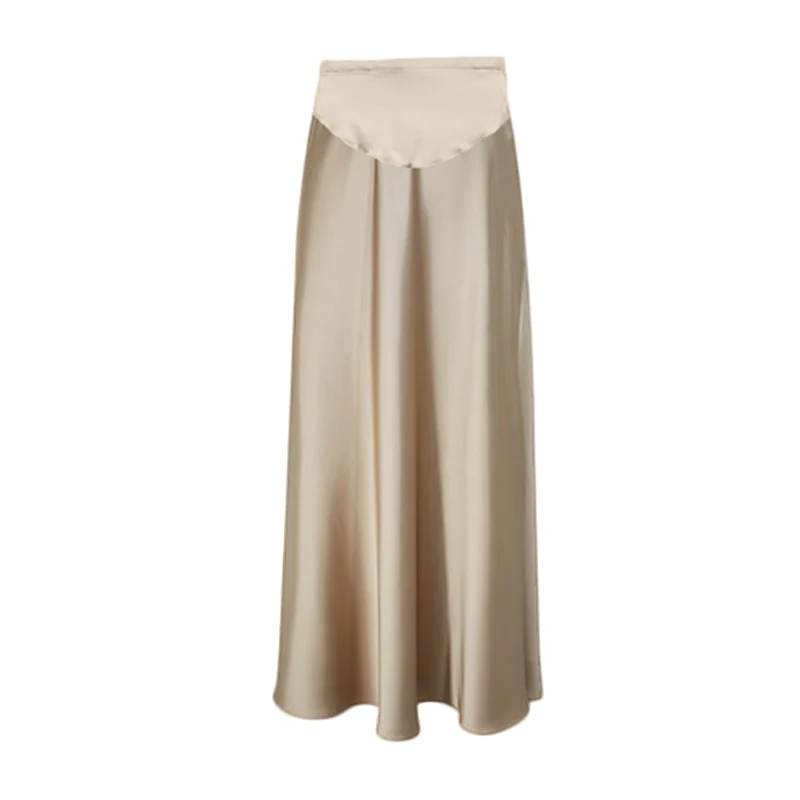 Korean Style Spring Autumn Maternity Belly Skirts Both Side Split Pregnant Woman Lightweight Satin Skirt Pregnancy Party Clothes