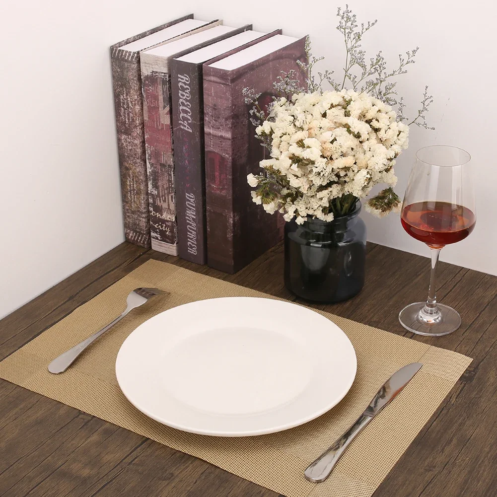 Woven Vinyl Placemats Set Place Mats Crossweave Non-Slip Washable Table Mats for Dining Table Kitchen Reataurant Decor Coasters