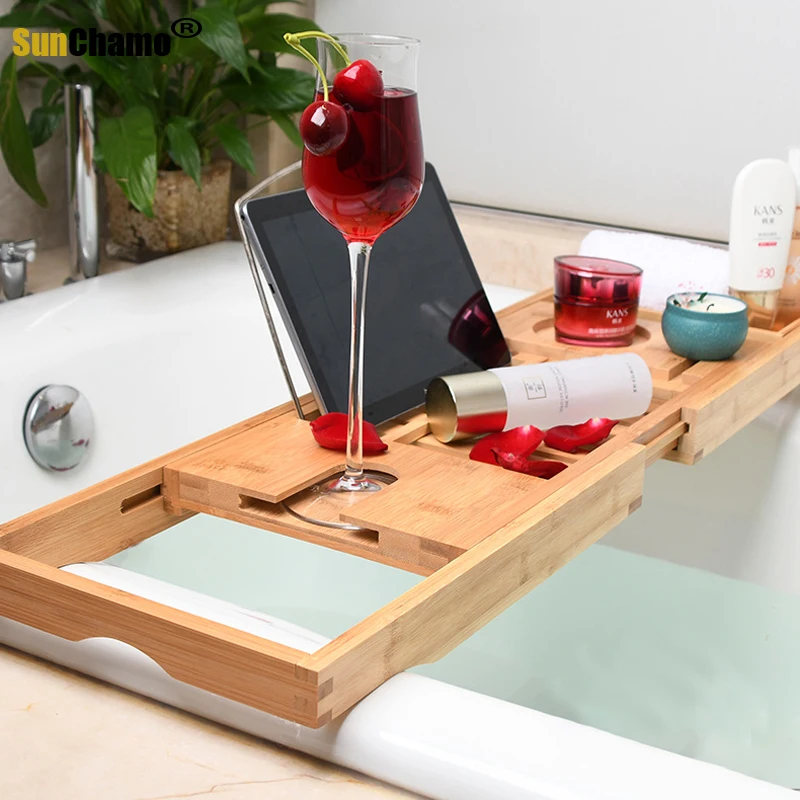 Retractable Bathtub Storage Rack Bath Shelf Bridge Tub Tools Accessories Wine Glass Book Holder Support Bar Alilife Bath Tray