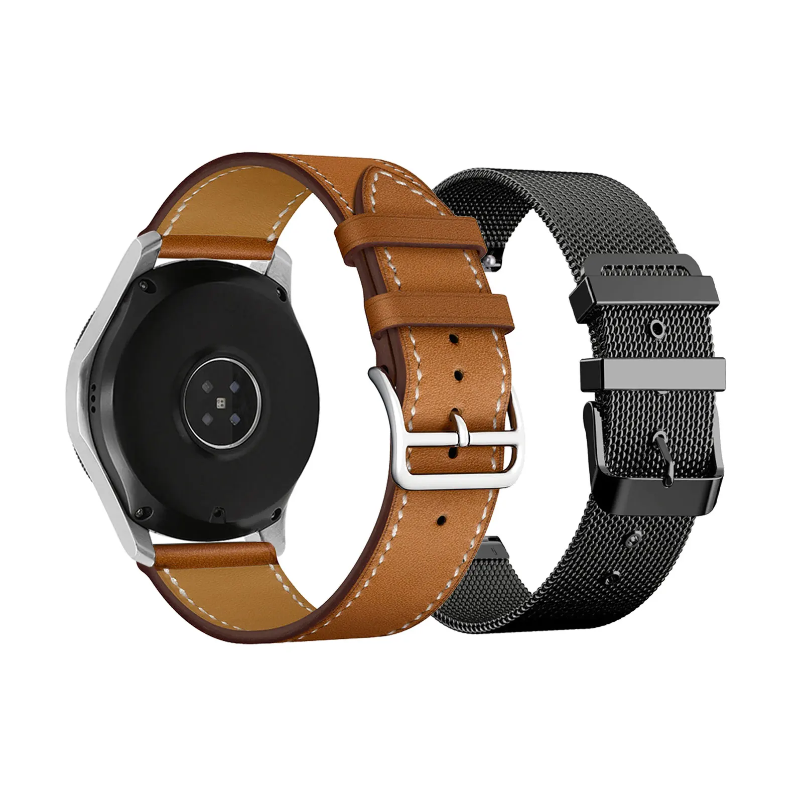 2-Piece Set: Stylish Leather and Metal Watch Bands