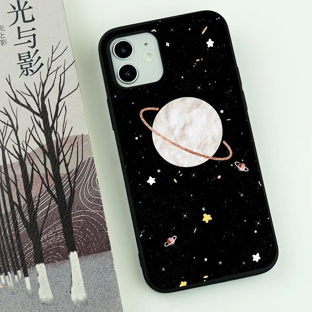 Moon Astronaut Cartoon Black Soft Silicone Phone Case Cover