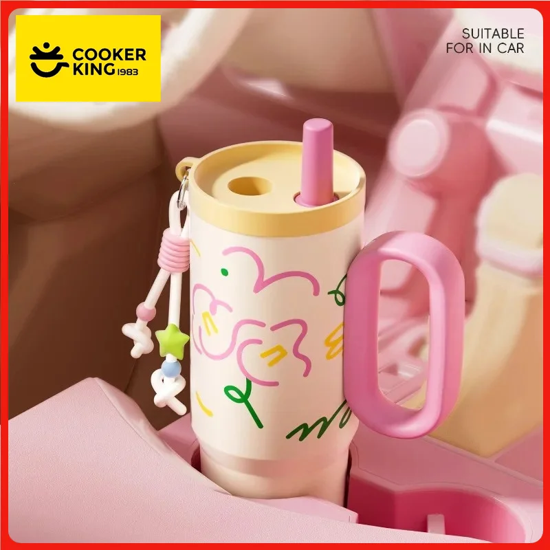 Stainless Steel Insulated Coffee Mug with Straw and Handle