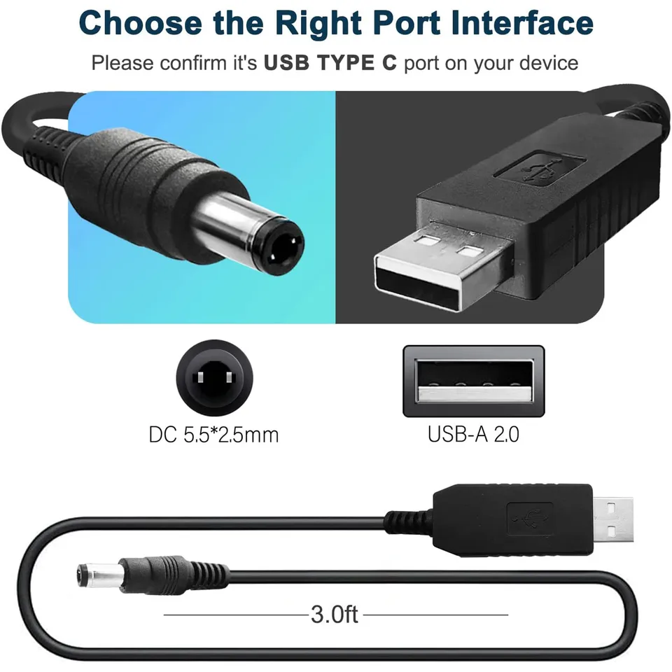 Cavo Alimentazione USB 5V A 12V 4.0x1.7mm, Per Altoparlanti LED Router E Dispositivi 12V, Lunghezza 1m - 2