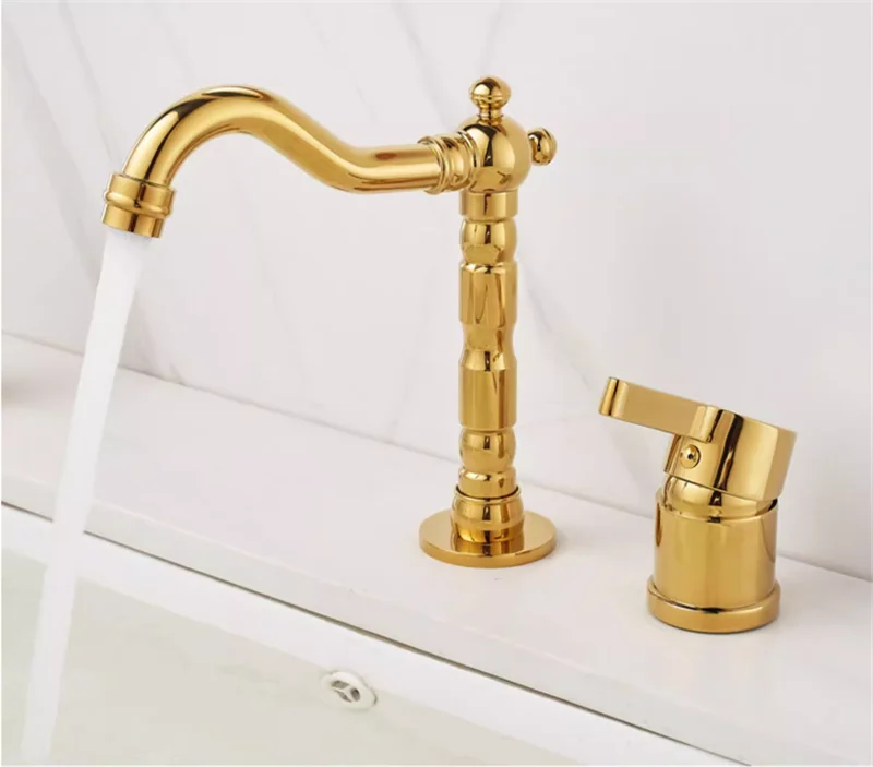 Description Picture 3 of itemBasin faucet Bathroom two holes Widespread Dark Gold bathroom faucet sink tap 360 rotating widespread Black basin Tap