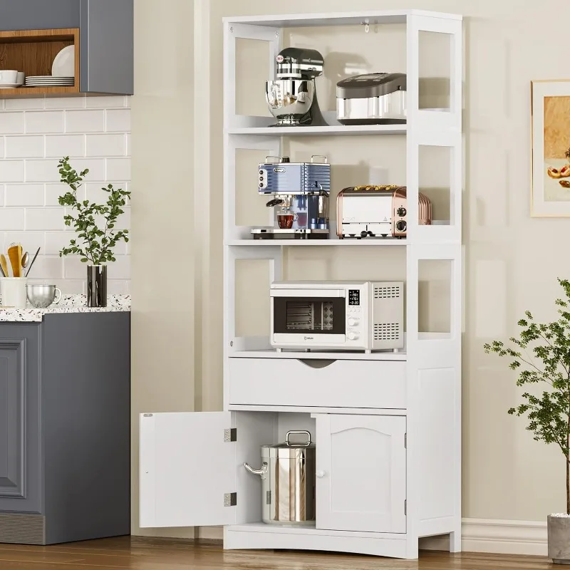 

Kitchen Pantry Storage Cabinets Freestanding Tall Bathroom with Shelves and Drawer 64''H Sideboard Storage Cabinet