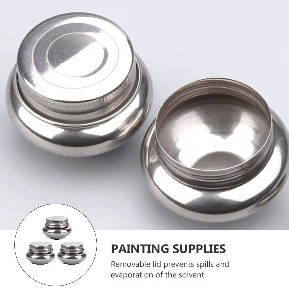 3Pcs 오일 페인트 브러시 세척기 스테인레스 스틸 브러시 세척 냄비, 유출 방지 뚜껑이 있는 간편 세척 페인팅 펜 컨테이너 (미술용)