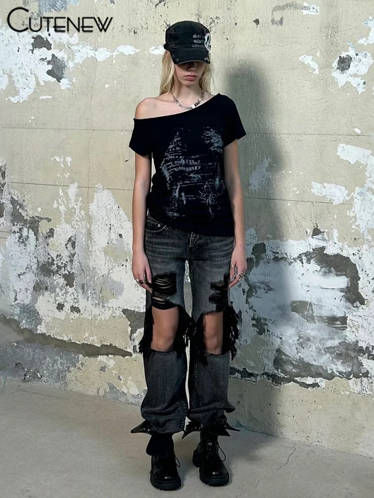 Camisetas de moda para mujer, con estampado de letras irregulares, clásicas de verano, de manga corta, básicas, para mujer, estilo urbano salvaje a juego.
