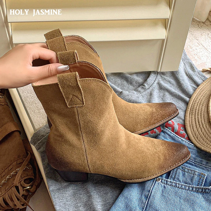 

2023 New Boots Wool Suede Leather Ankle Boots for Women Warm Fur Winter Snow Boots Sexy Pointed Toe Chelsea Shoes Woman Boots