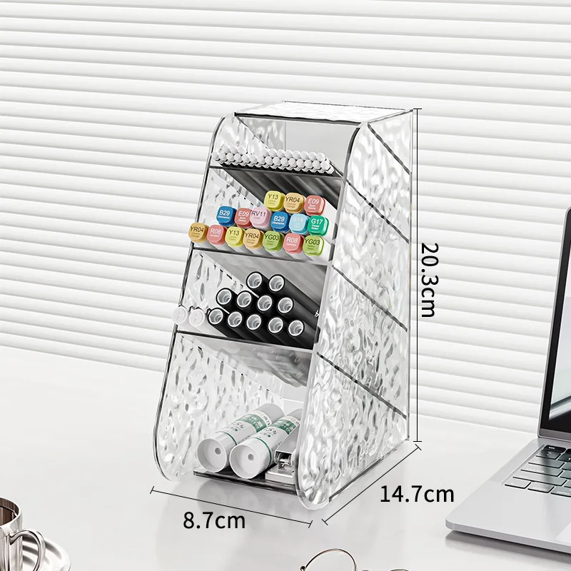 Large Capacity Slanted Pen Holder Transparent Desktop Organizer Students Desk Storage Stationery Organizer Compartments