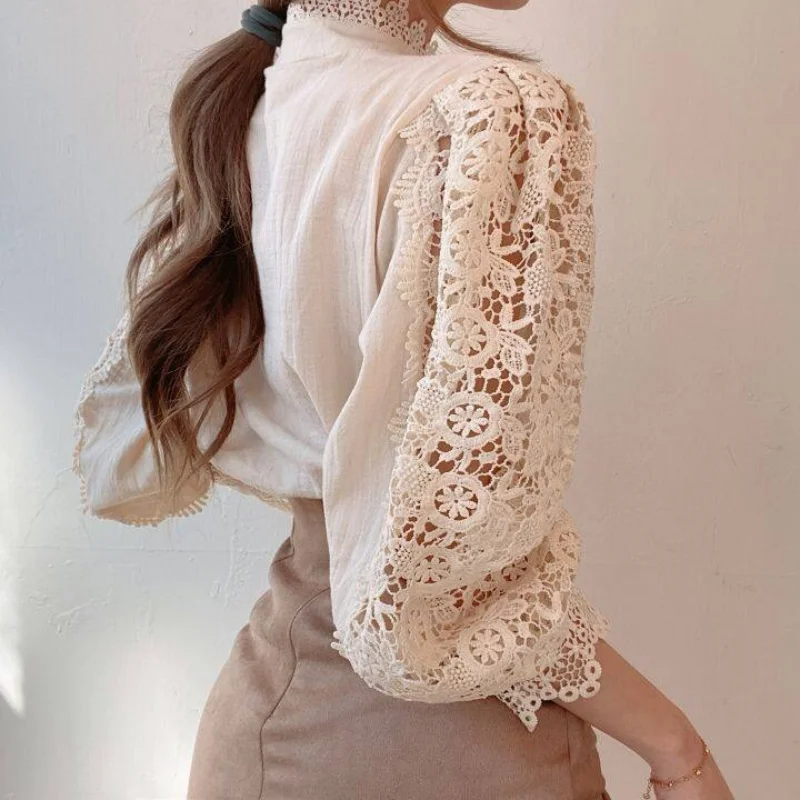 Women Long Sleeve Lace Blouse Shirt