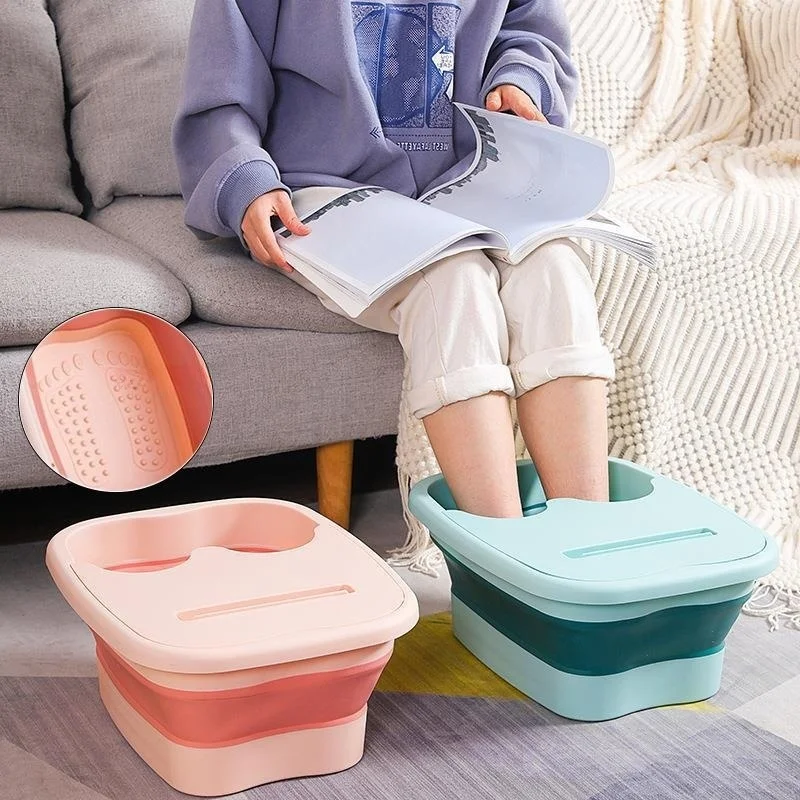 Folding foot soaking bucket household footbath dormitory students massage health plastic footbath portable thickened foldable foot bath