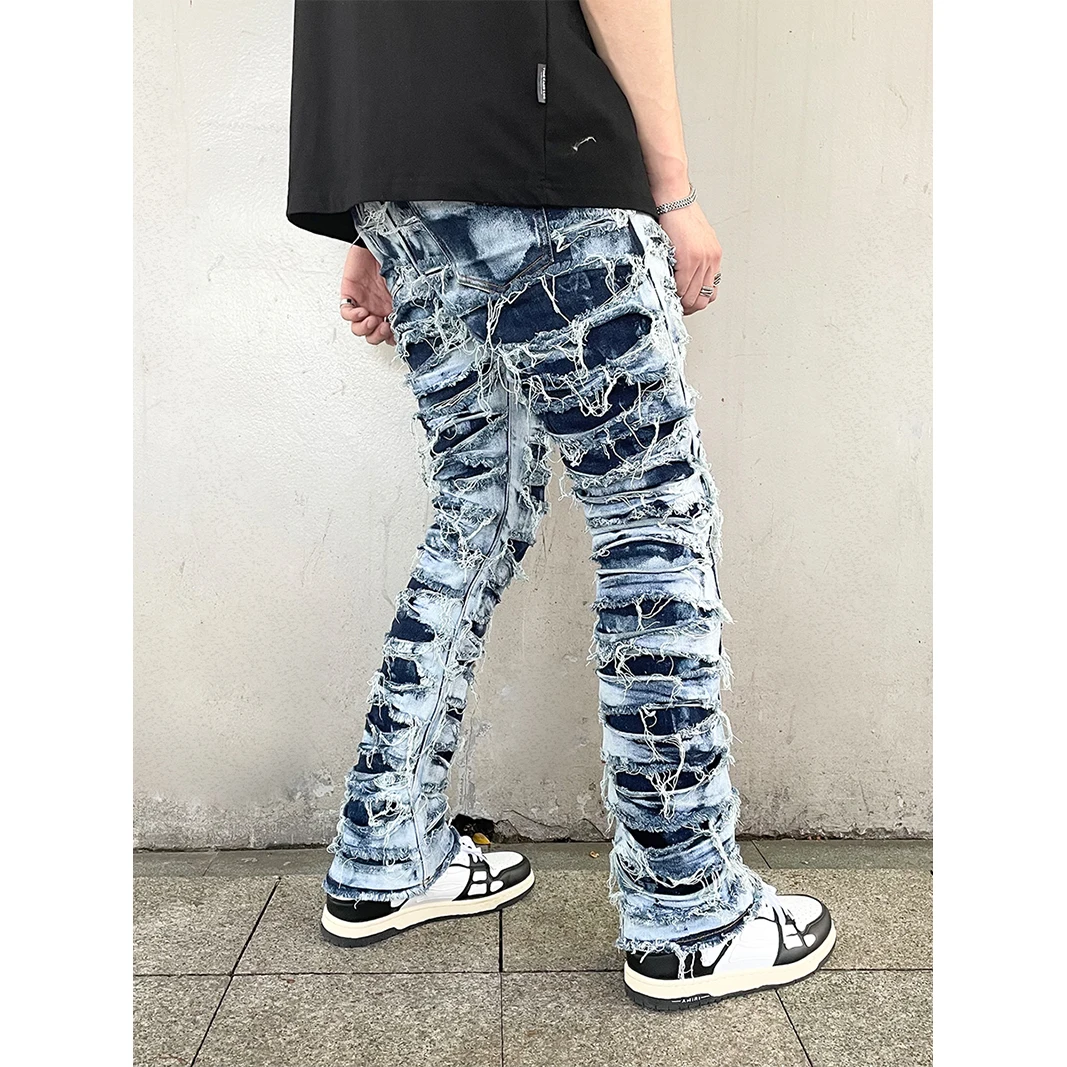 Mens Distressed Paint Splatter Jeans Retro Hip Hop Slim Jean