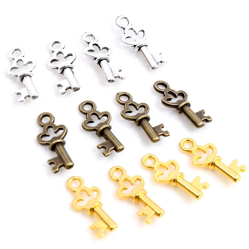 17x7mm 50pcs 골동품 청동 실버 도금 주요 수제 부적 펜던트 팔찌 목걸이 DIY 쥬얼리 만들기