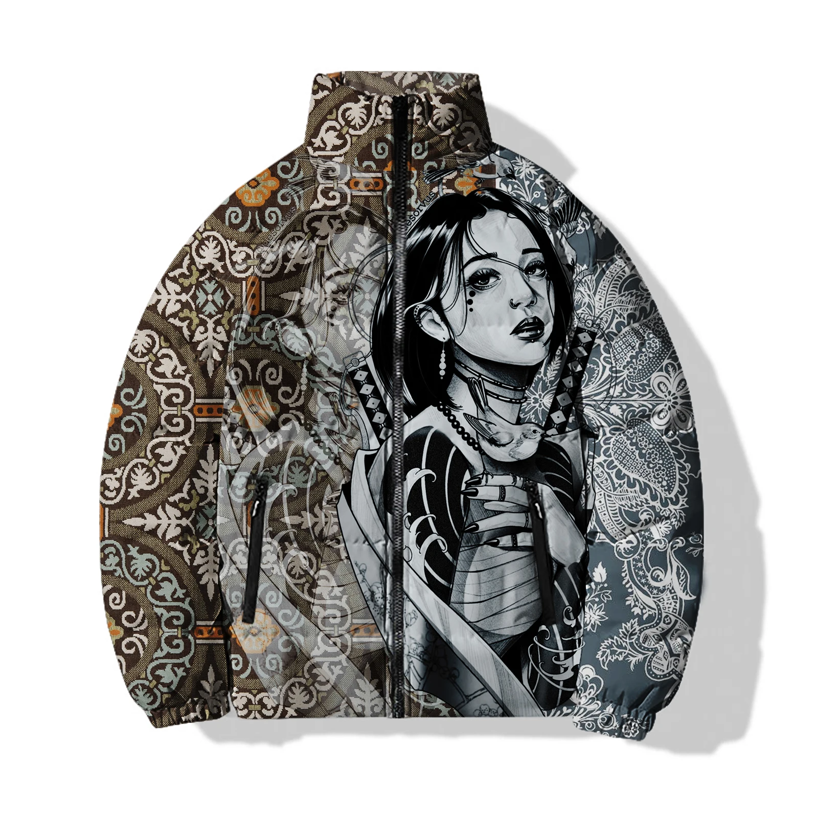 thumbnail image 1 of Abrigo de estilo japonés para hombre, abrigos de invierno geniales, belleza para hombre, bruja, impresión digital 3D de alta calidad, calidez, diosa, moda duradera, 1 of 5
