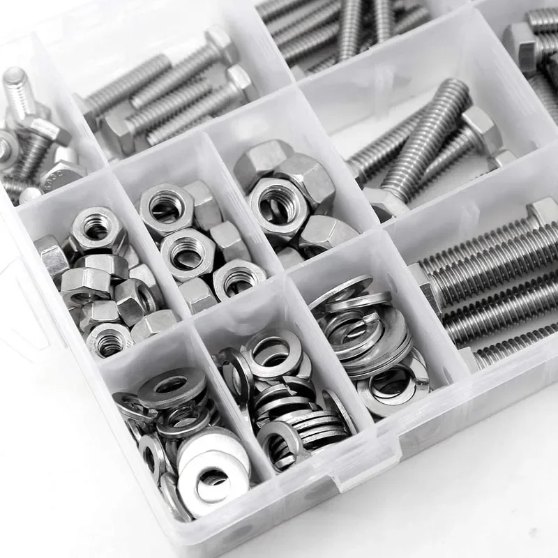 176 ชิ้น 1/4-20 5/16-18 3/8-16 UNC สแตนเลสสตีล 304 ชุดสกรูหัวหกเหลี่ยมพร้อมน็อตแหวนรองฮาร์ดแวร์ชุดซ่อมตัวยึด 1