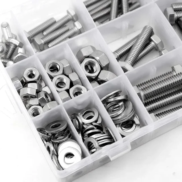 176 ชิ้น 1/4-20 5/16-18 3/8-16 UNC สแตนเลสสตีล 304 ชุดสกรูหัวหกเหลี่ยมพร้อมน็อตแหวนรองฮาร์ดแวร์ชุดซ่อมตัวยึด 1