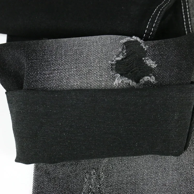 Thick Autumn Winter Denim Fabric Black Bottom Black Face No Stretch White Weave Jeans Material W4166 for Clothing Accessories