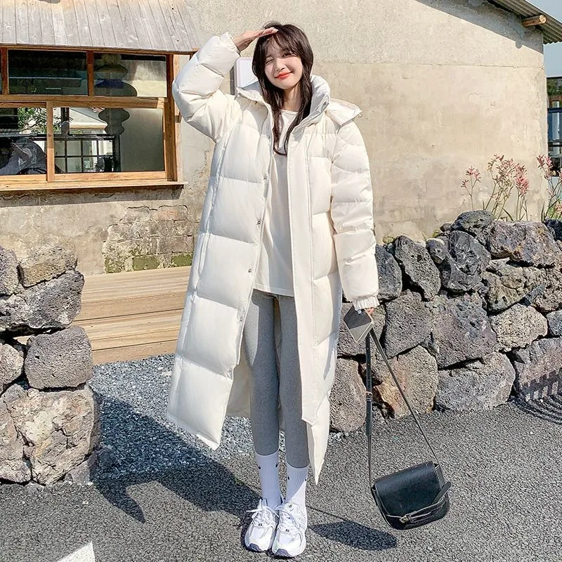 2023 New Women Down Jacket Winter Coat Female Mid Length Version Hooded Parkas Loose Large Size Outwear Warm Thick Overcoat
