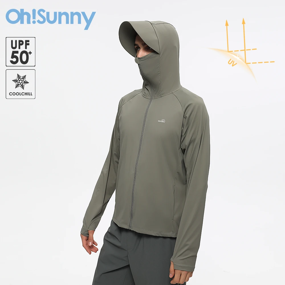 OhSunny Skin Coats Men Sun Protection Jacket Coolchill Fabric Anti-UV UPF1000+ Long Sleeve Outwear for Outdoors Cycling Fishing
