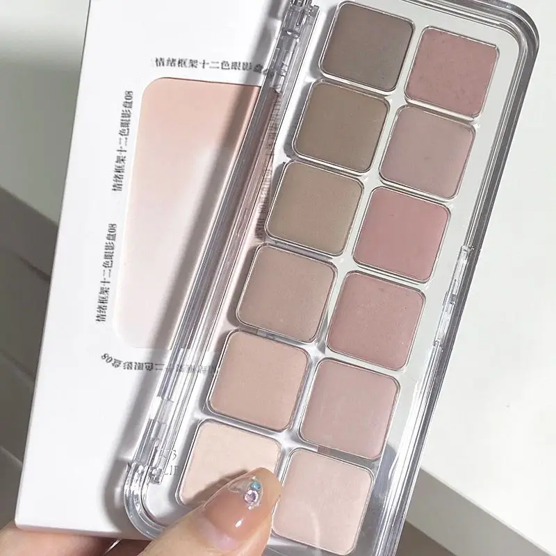 Sexy Rose Wine Red Brown Glitter Eyeshadow Saturation Soft Matte Grey Pink 12 Color Eye Shadow Makeup Palette Eye Contour Makeup