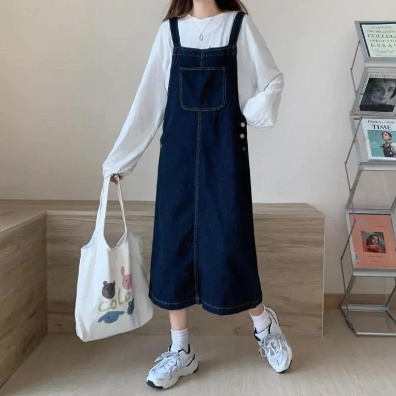 

Women Sleeveless Dress Denim Spaghetti Straps Loose All-match Streetwear
