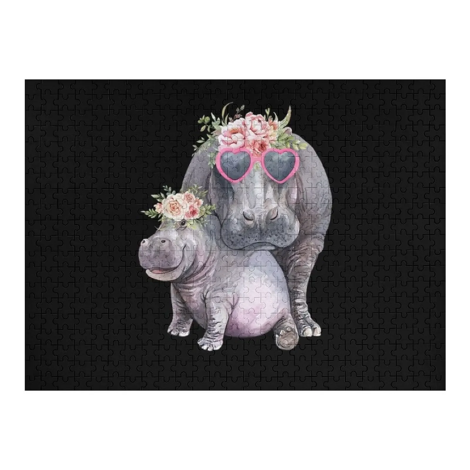 Cute Hippo Mom Daughter Outfit Hippopotamus With Sunglasses Jigsaw Puzzle Customized Toys For Kids Personalized Gifts Puzzle