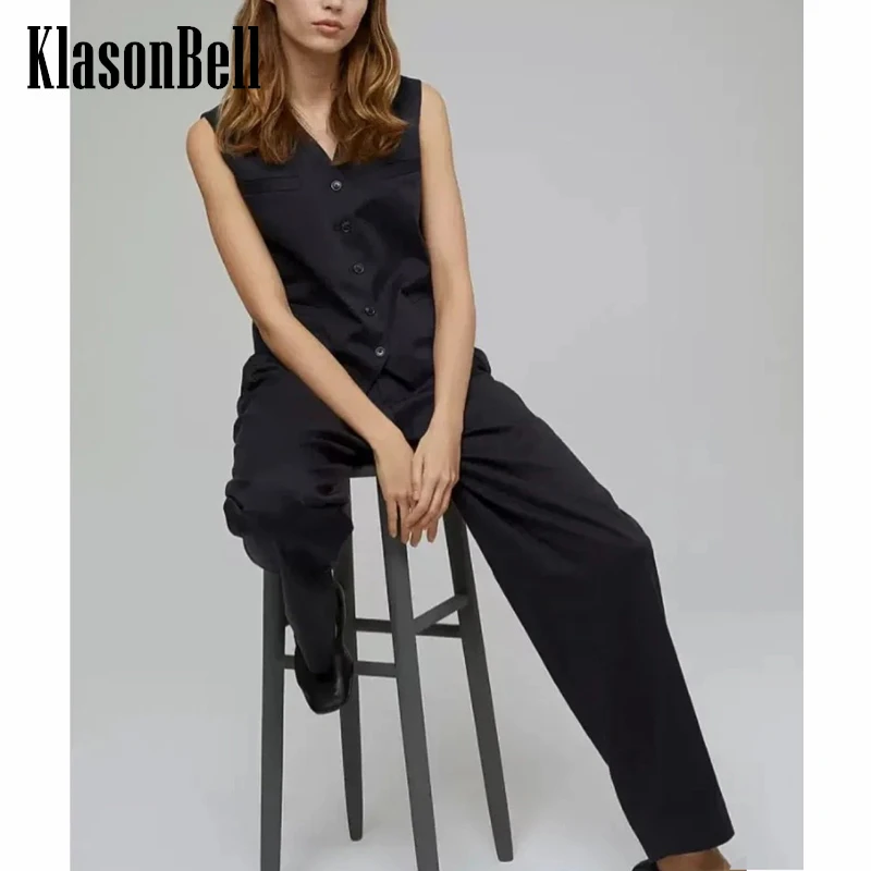 

3.27 KlasonBell New Fashion Temperament V-Neck Single Breasted Sashes Short Vest Or High Waist Pleated Straight Pants Set