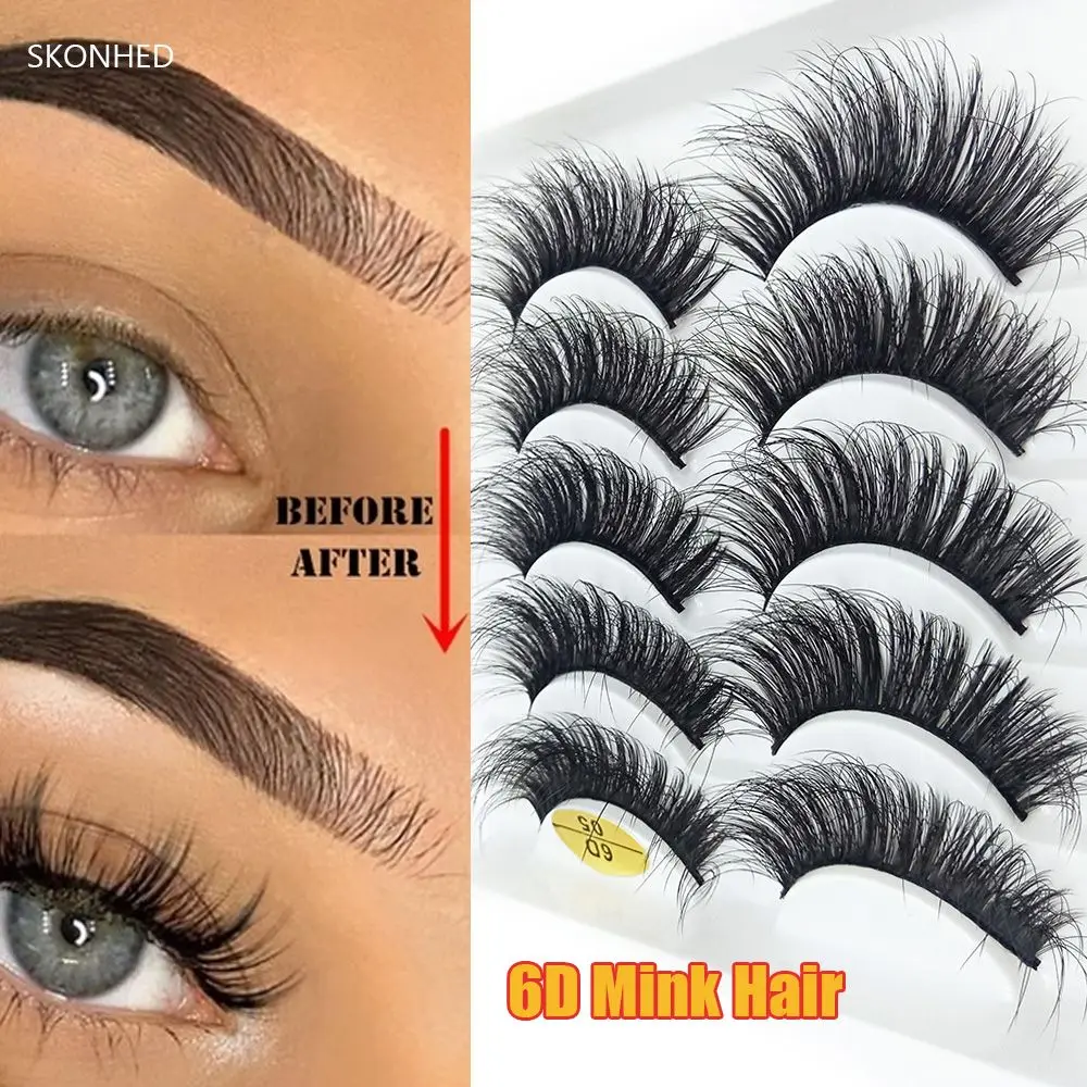 

SKONHED 5 Pairs Eye Makeup Tools Natural Long Fluffy Multilayers 6D Faux Mink Hair Eye Lash Extension False Eyelashes Crisscross