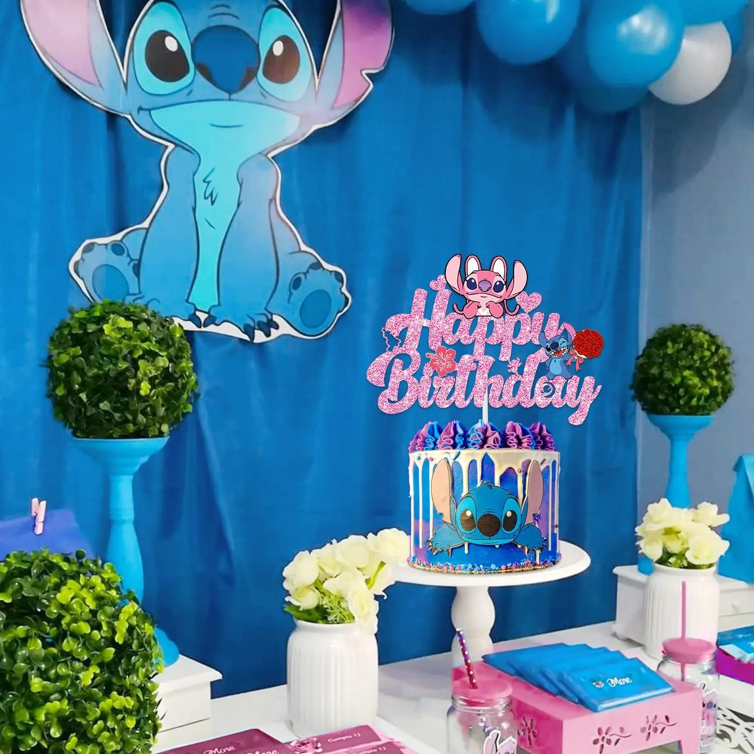 Lilo &Stitch Cake Topper Girls Cartoon Happy Birthday Cake Decor Party Supplies Kids Birthday Baby Shower Decoration