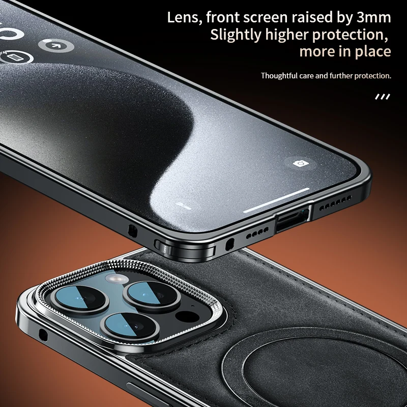 Leather Phone Case Metal Frame Shell Magnetic Stand Phone Cover For Iphone 14 15 16 Pro Max iphone case phone case magnetic case magsafe case phone protector cover leather phone case