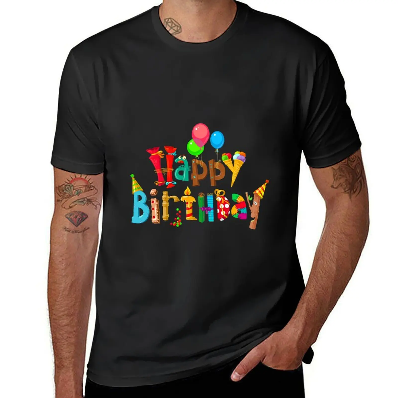 Happy Birthday Wishes T-Shirt for a boy vintage cute tops T-shirt men